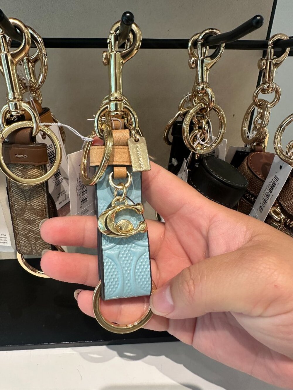 NWT! Coach CEU40 Trigger Snap Bag Charm In Signature Leather With Charm In Blue
